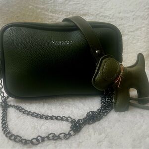 Olive Green Converted Beauty Bag with Crossbody Strap and Charm